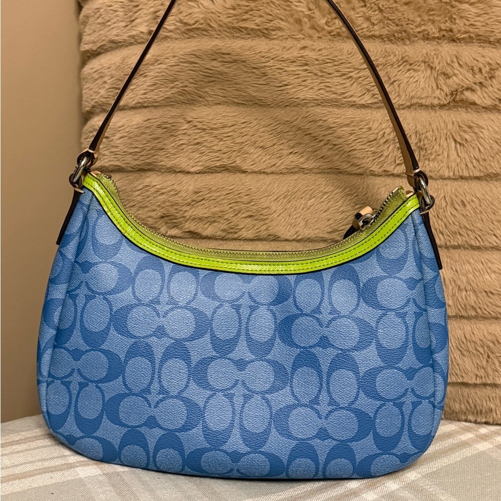 ✨COACH Signature Stripe Blue Hobo Bag – F29942 – Y2K Aesthetic🍋‍🟩🏝️☀️ - Picture 4 of 6